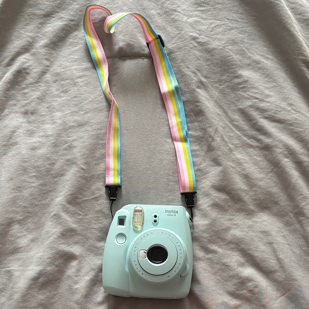 Instax Pastel Blue Instant Camera with Rainbow Strap